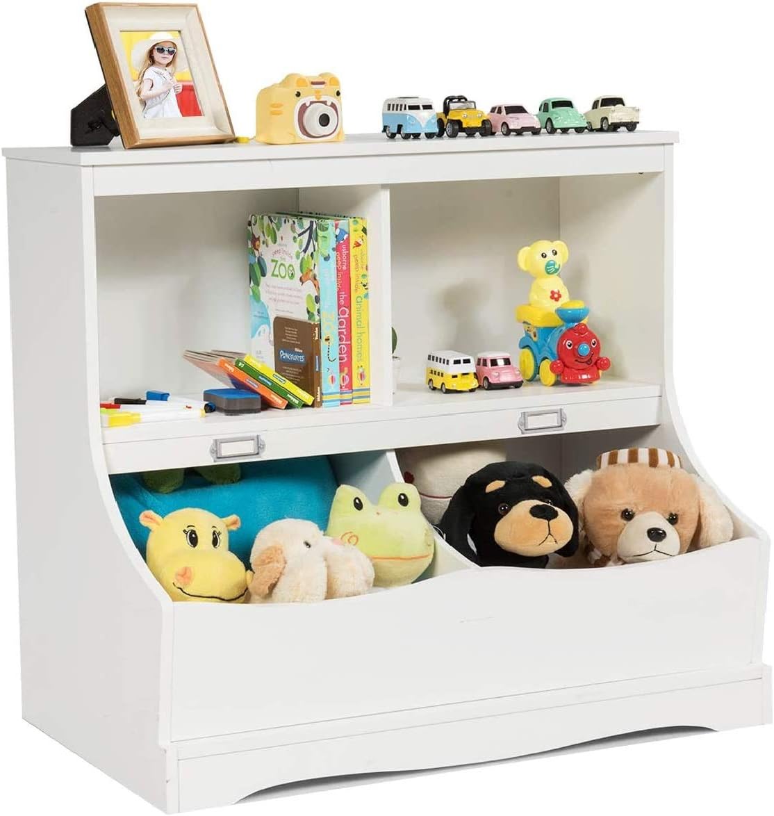 Gray 4-Cubby Kids Bookcase with Footboard B941133