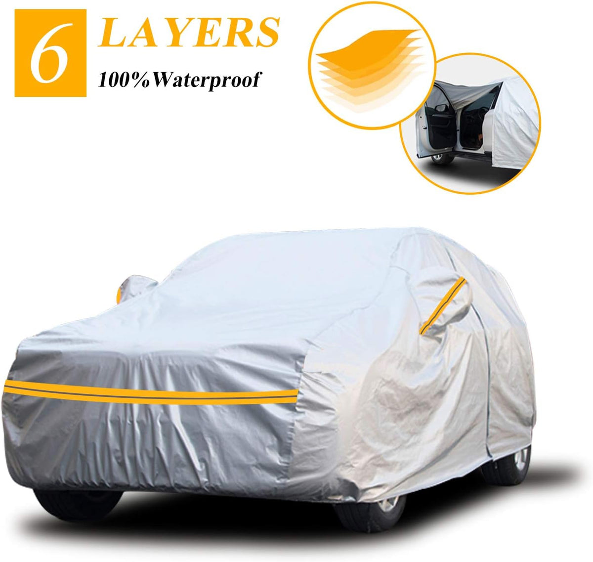 6 Layers Waterproof Car Cover with Zipper Cotton W67062