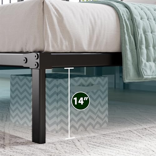16 Inch Metal Platform Bed with Steel Slat Support, Black, Full H2852