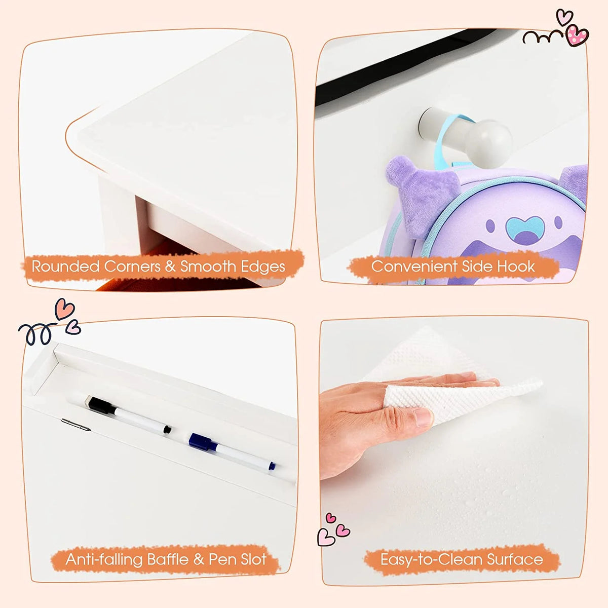 White Kids Table and Chair Set with Storage J433625