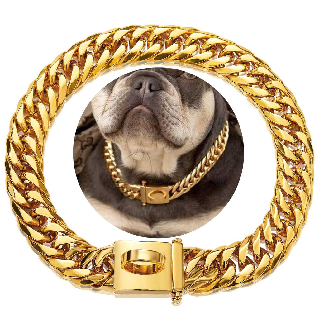 Gold Chain Dog Collar 16MM Cuban Link with Snap Buckle J321