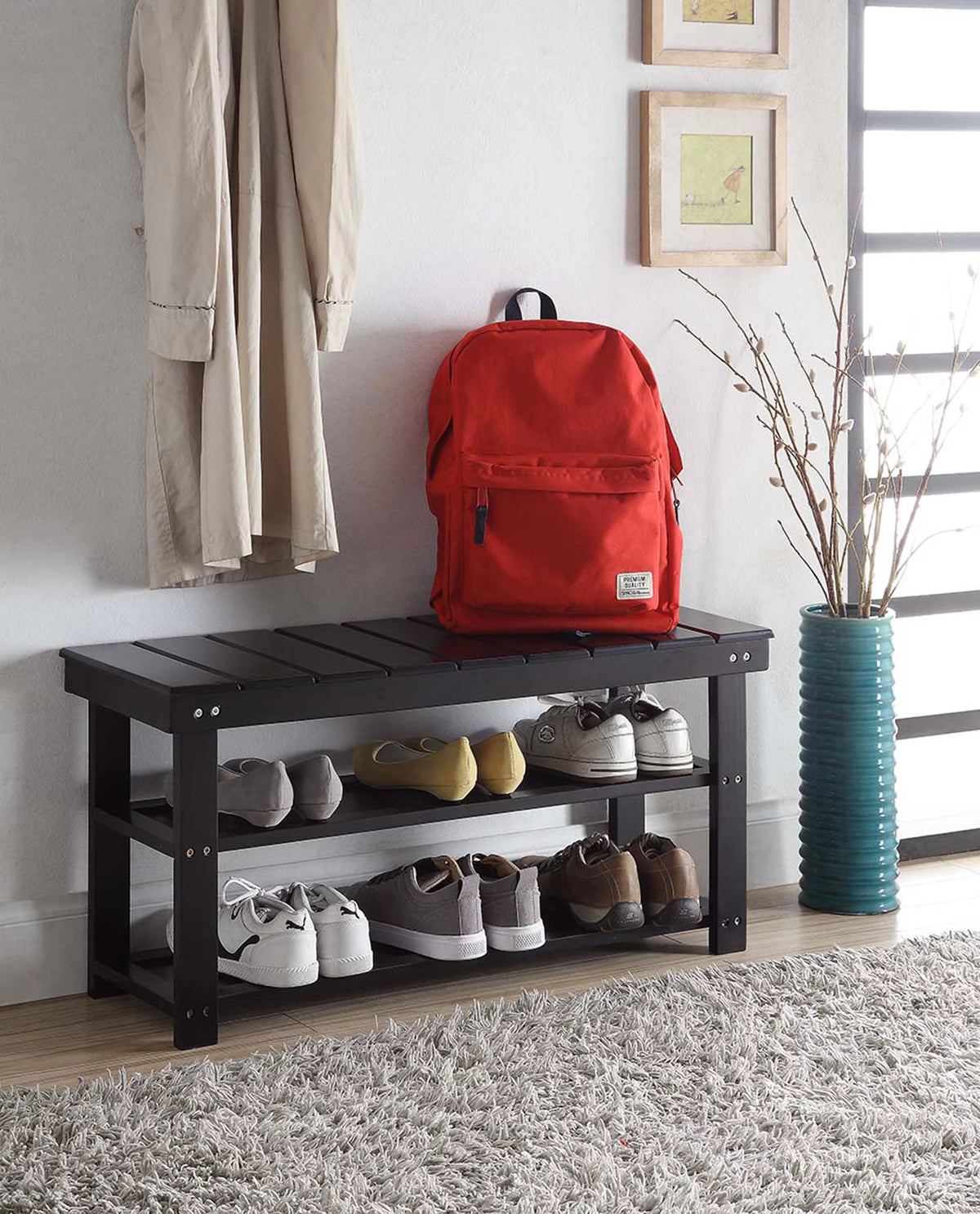 Black Utility Mudroom Bench R417