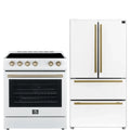30 Electric Range and Refrigerator in White with Antique Brass Handles B7118
