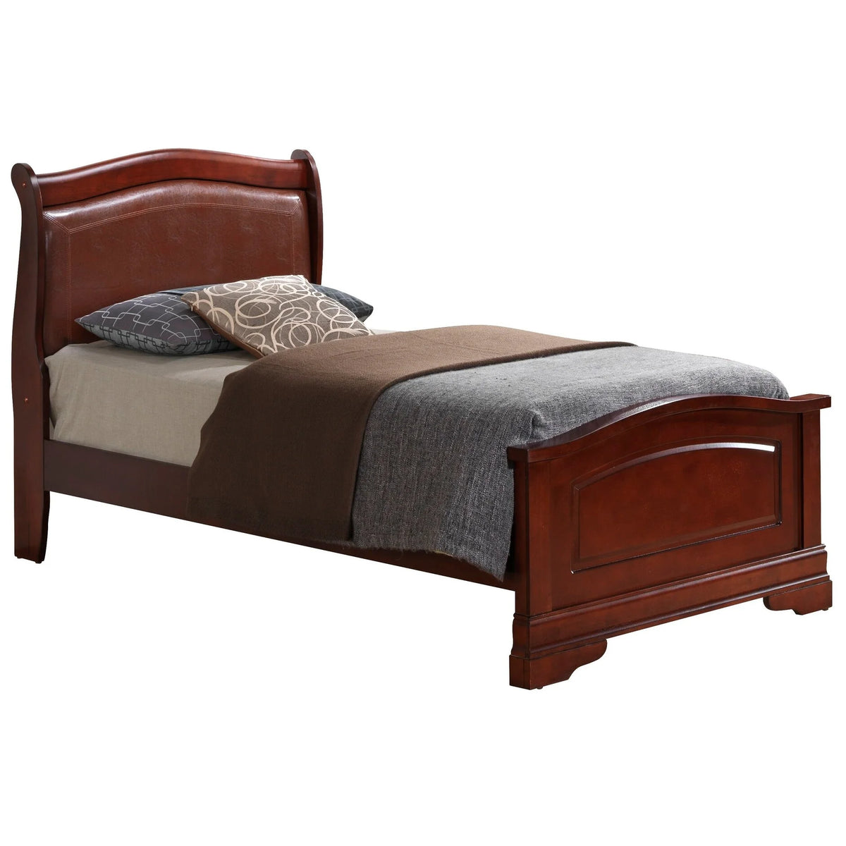 Black Faux Leather and Wood Full Bed Y854712