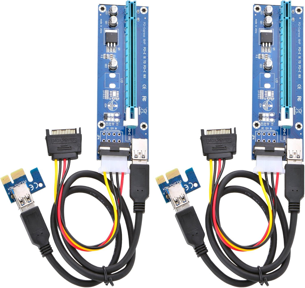 PCI Express 16x to 1x Powered Riser Adapter Card with 60cm USB 3.0 Extension Cable and 6-Pin PCI-E to SATA Power Cable (2 Pack 6 Pin) Y7120