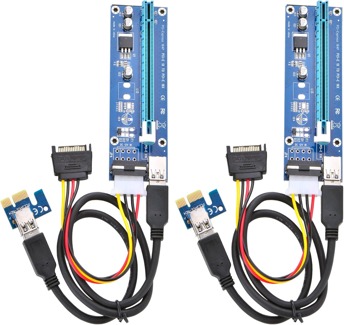 PCI Express 16x to 1x Powered Riser Adapter Card with 60cm USB 3.0 Extension Cable and 6-Pin PCI-E to SATA Power Cable (2 Pack 6 Pin) Y7120