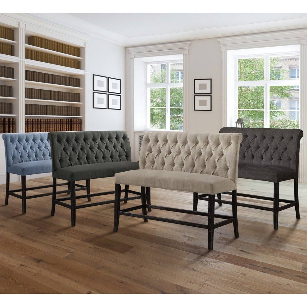 Ivory Button Tufted Chenille Counter Height 2-Seater Bench Y5758