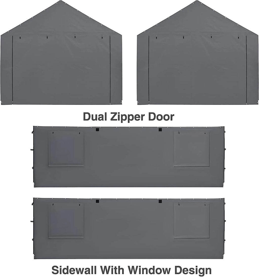 Gray 180G Waterproof UV Protected Replacement Sidewall for 12' x 20' Carport Frame W8290