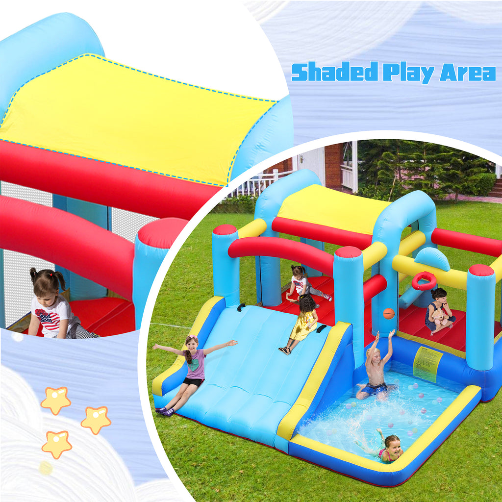 Inflatable Water Slide Bounce House with Splash Pool & Basketball Rim D959
