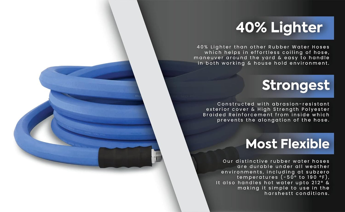 3/4" x 25' 100% Rubber Garden Hose, 500 PSI, Pack of 2 D195