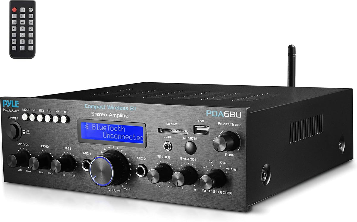 200W Dual Channel Bluetooth Power Amplifier Receiver with USB, SD, AUX, Radio, LCD J6340