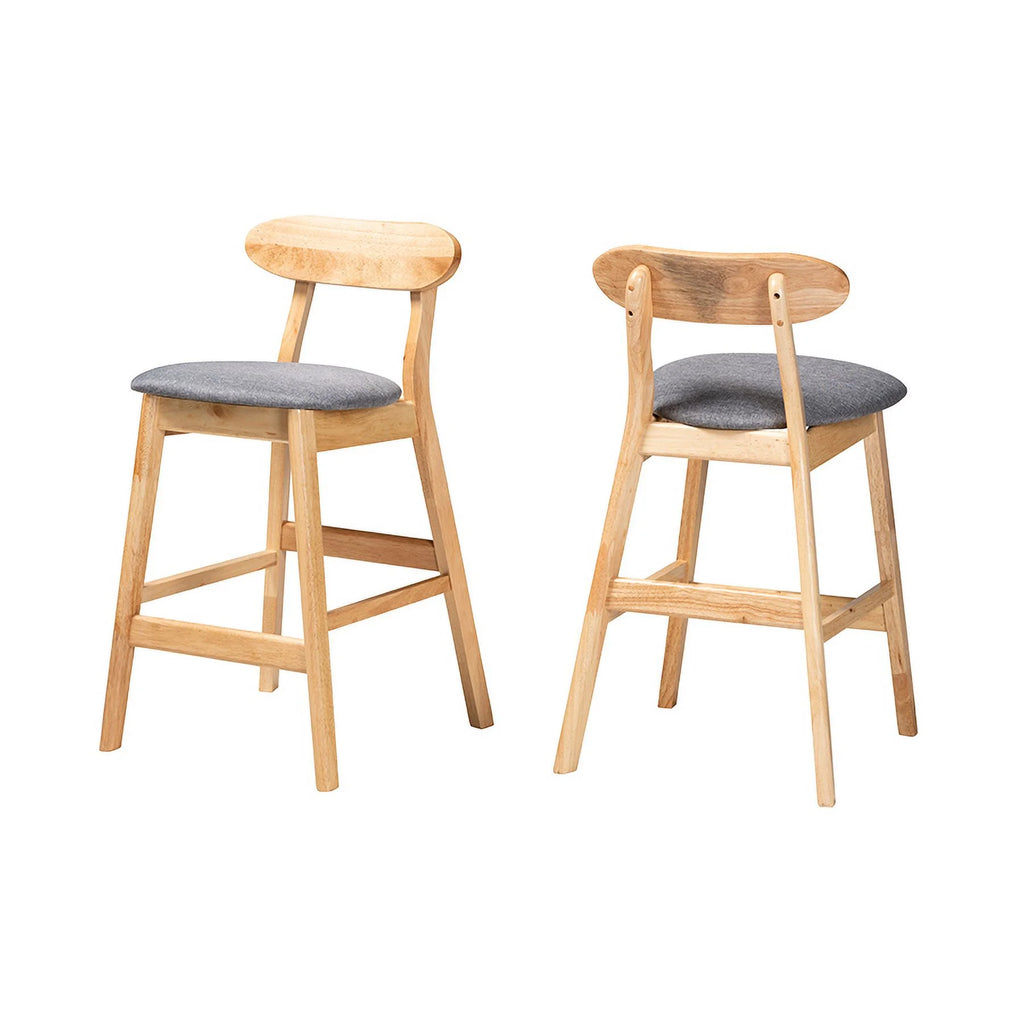 Grey Fabric and Natural Brown Wood 2-Piece Counter Stool Set C39694