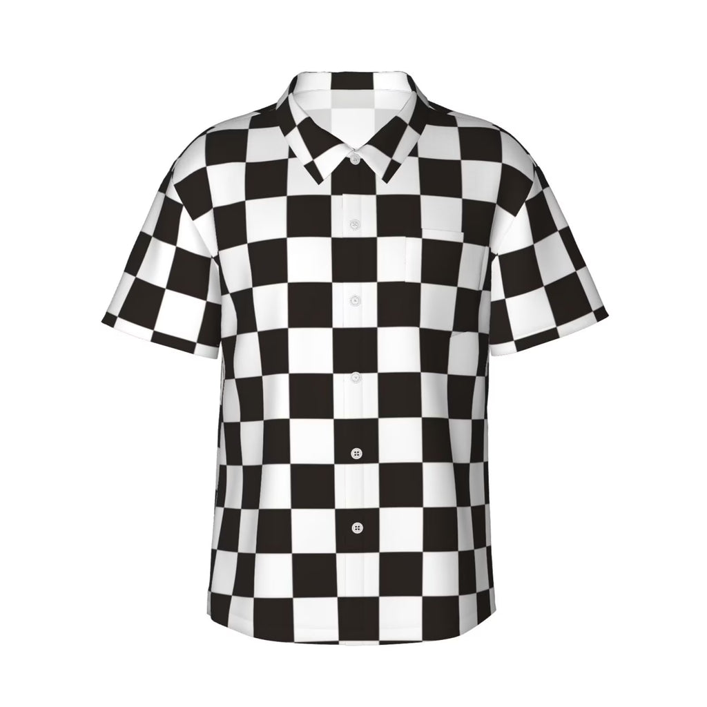 Black and White Checkerboard Hawaiian Shirts T402