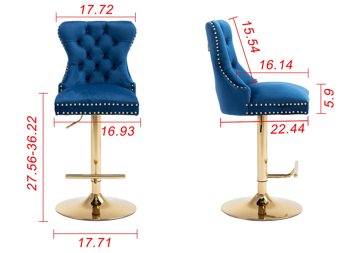Blue Velvet Swivel Bar Stools Set Of 2 Adjustable Counter Height I954544