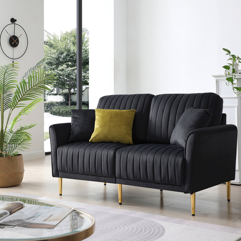 Black Fabric Upholstered Sofa with 2 Pillows S5400