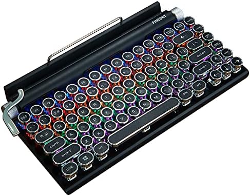 Retro Typewriter Keyboard, Electric Typewriter Vintage with Mechanical Bluetooth 5.0, Wooden, Punk Round Keys O60290