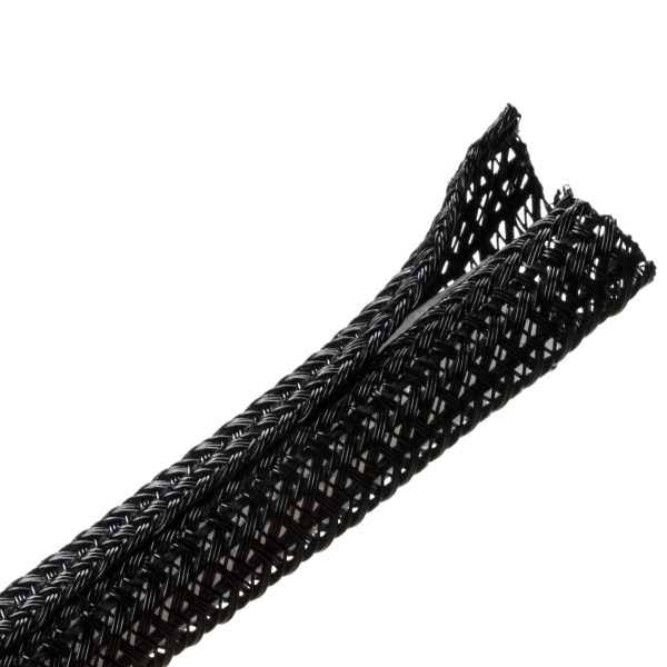 Black Polyester Split Wrap Braided Sleeving, 100 ft J7599