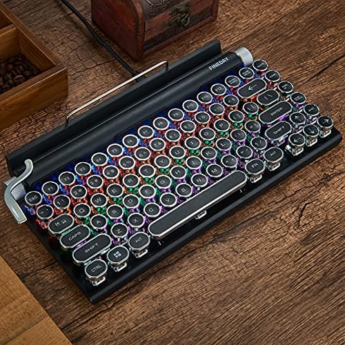 Retro Typewriter Keyboard, Electric Typewriter Vintage with Mechanical Bluetooth 5.0, Wooden, Punk Round Keys O60290