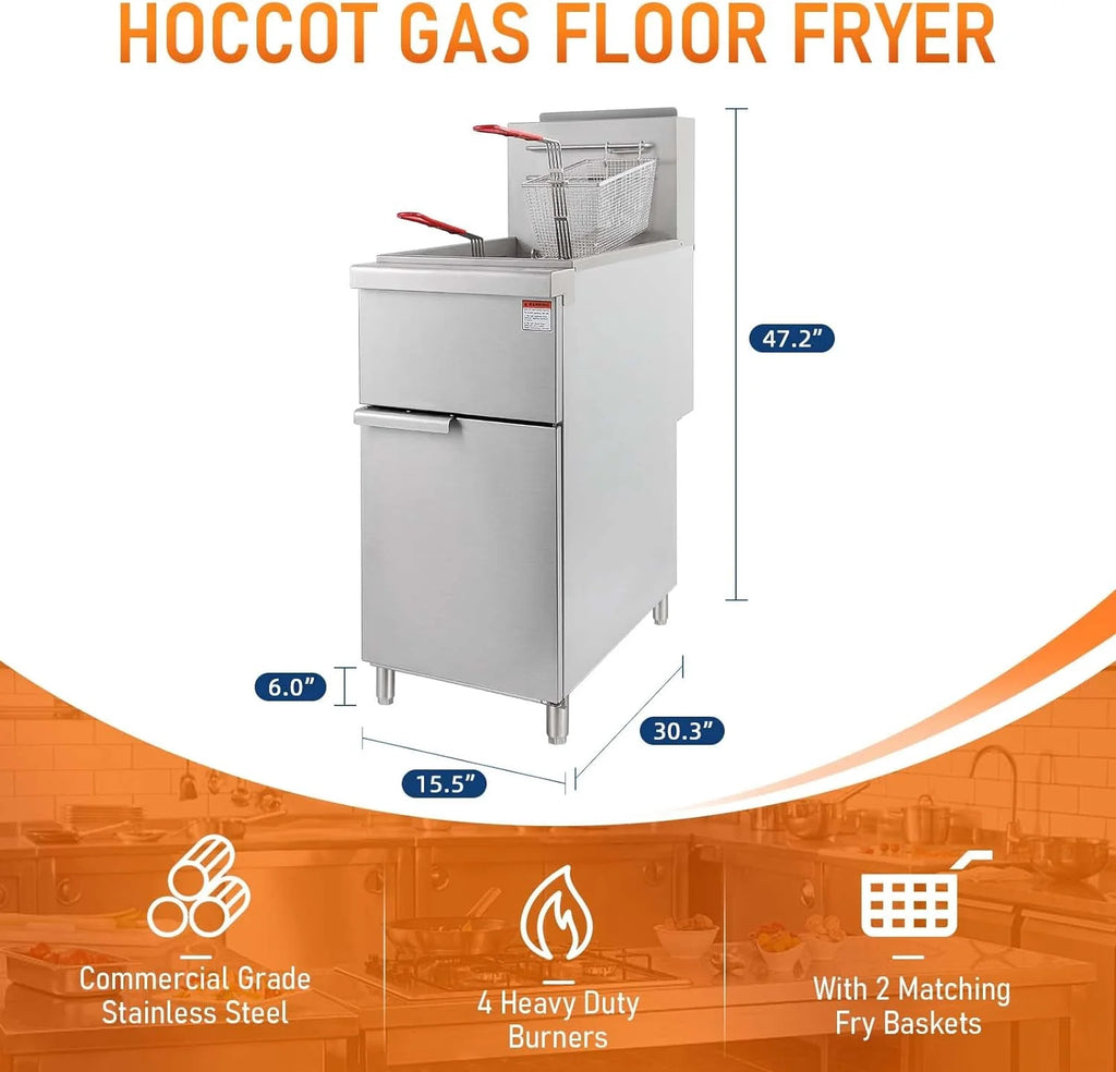 Commercial Gas Floor Fryer with 2 Baskets, 4 Tube Burners, 40 LB Capacity Stainless Steel N9546