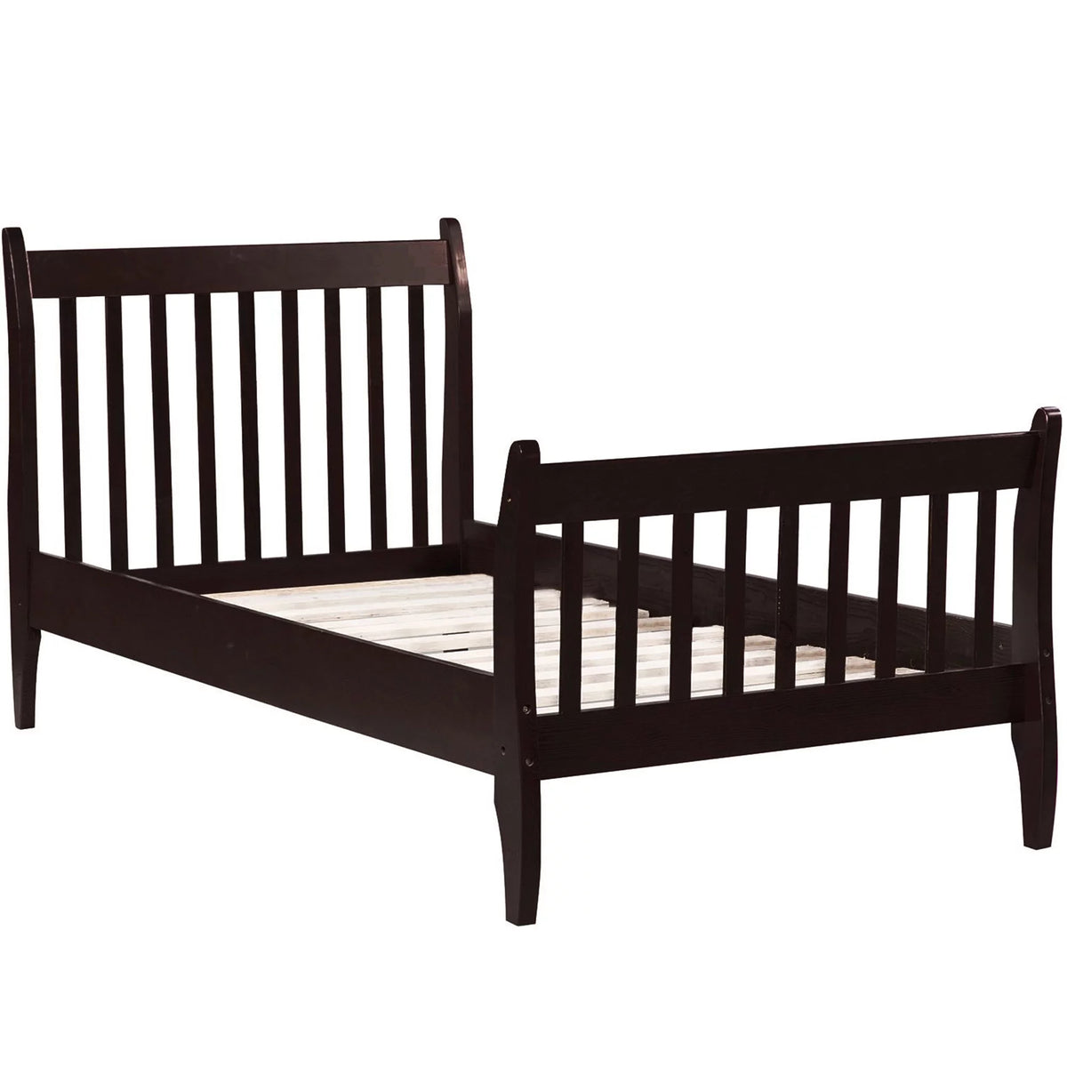 Twin Size Espresso Wood Platform Bed Frame with Headboard Q59272