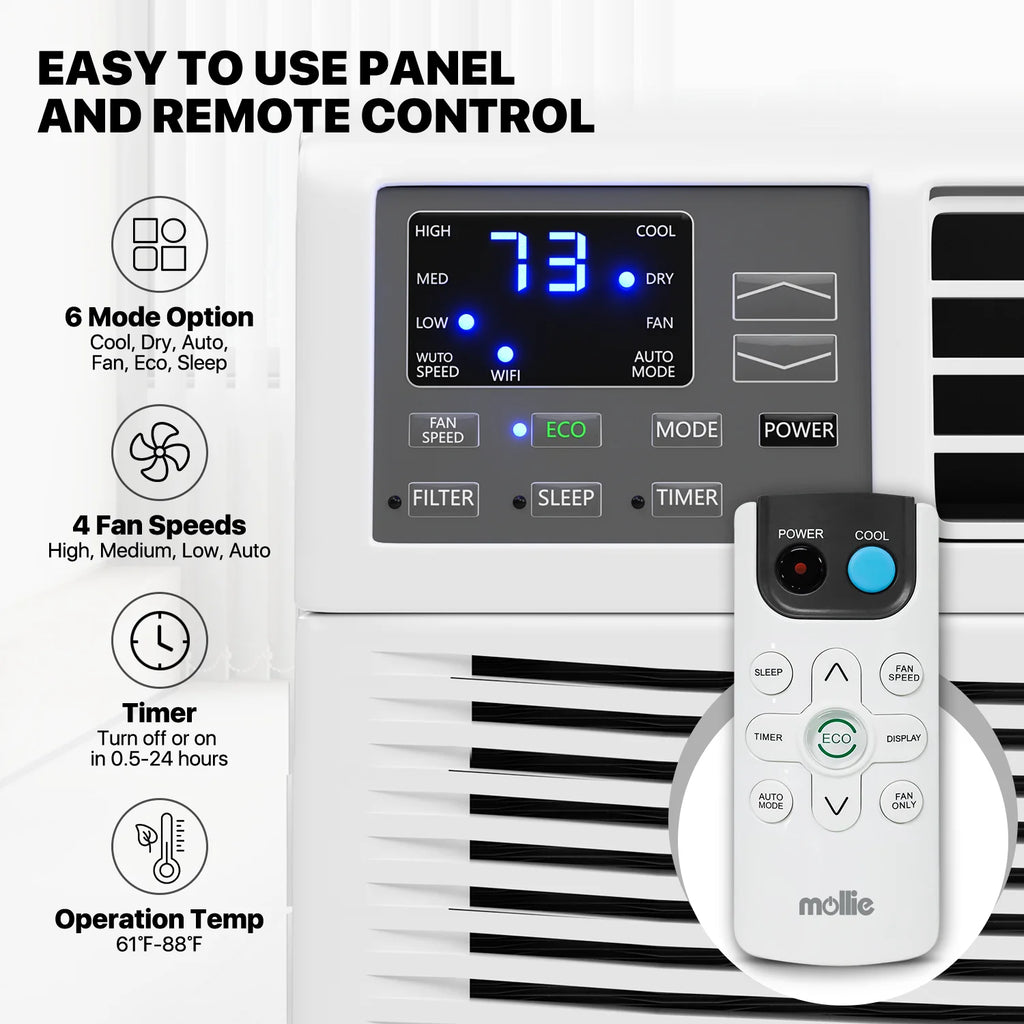 12,000 BTU 115V Smart Window Air Conditioner with Remote Control, White T6842