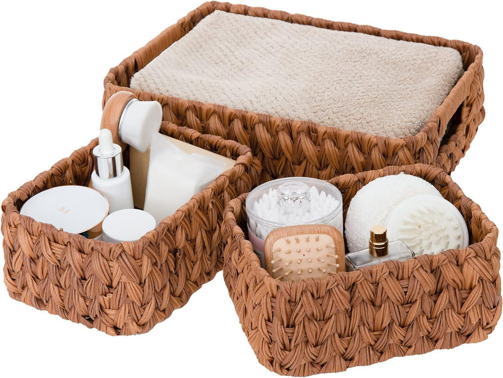 Caramel Orange Wicker Basket Set with Handles, 3-Pack D256514