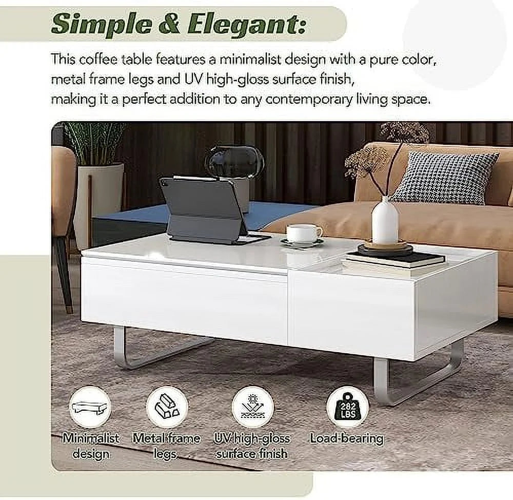 45.3 Inch Lift Top Coffee Table with Hidden Compartment and Drawer W7057