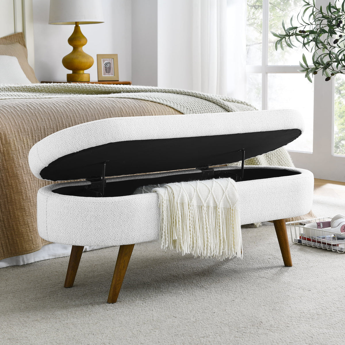Oval Storage Bench with Rubber Wood Legs C3363