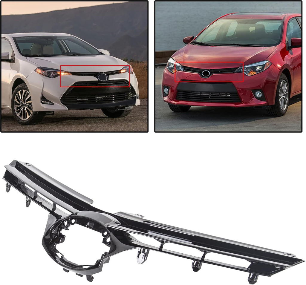 Black Front Bumper Upper Hood Grille Pack of 2 R47512