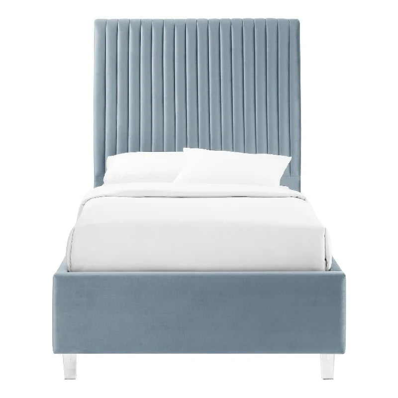 Velvet Full Platform Bed Slate Blue H70127