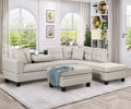 Light Gray Sectional Sofa with Storage Ottoman and Cup Holder D522