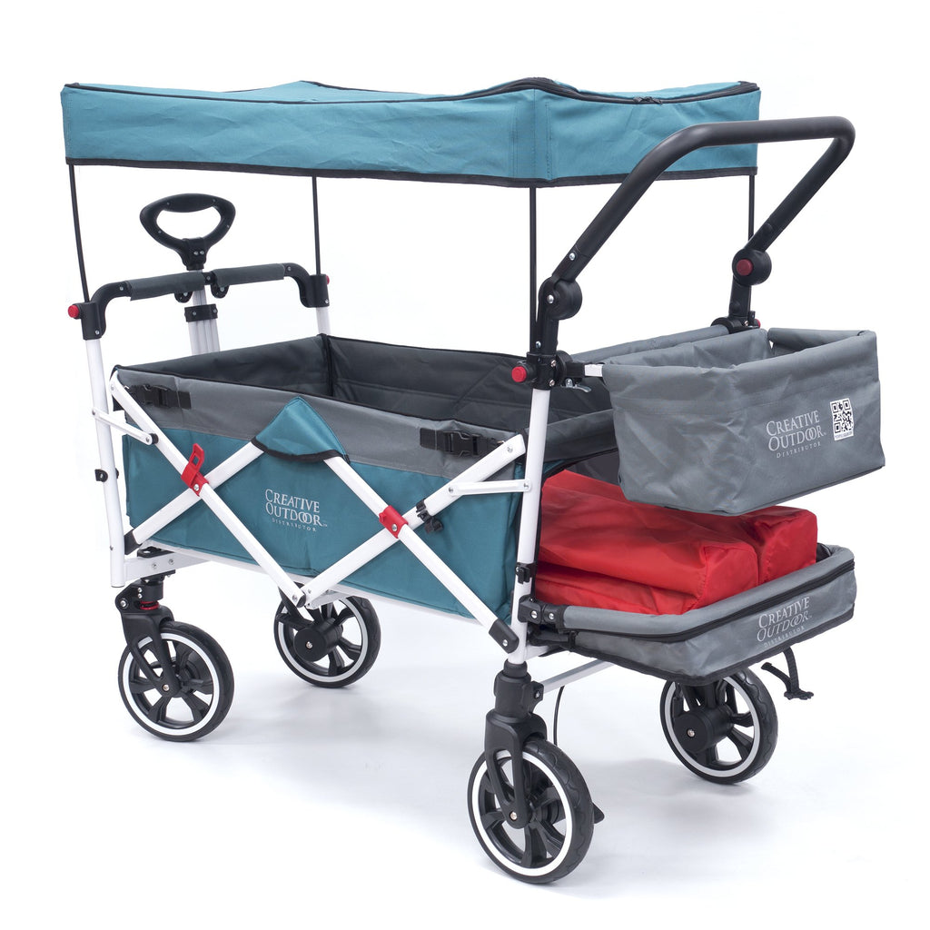Teal Blue Push-Pull Folding Wagon Cart with Removable Cooler & Canopy G732