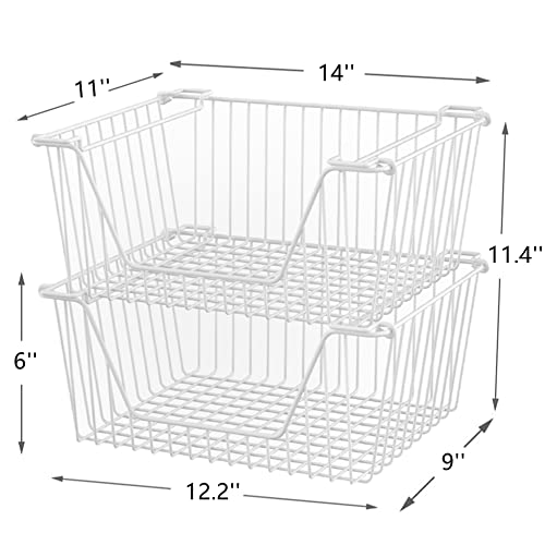 White Set of 2 Metal Wire Freezer Organizer Bins O136