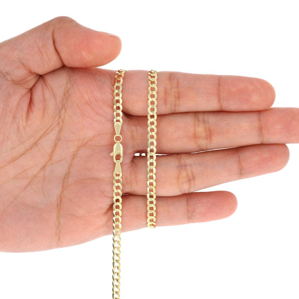 14k Yellow Gold 4mm Solid Cuban Curb Link Chain Bracelet O183