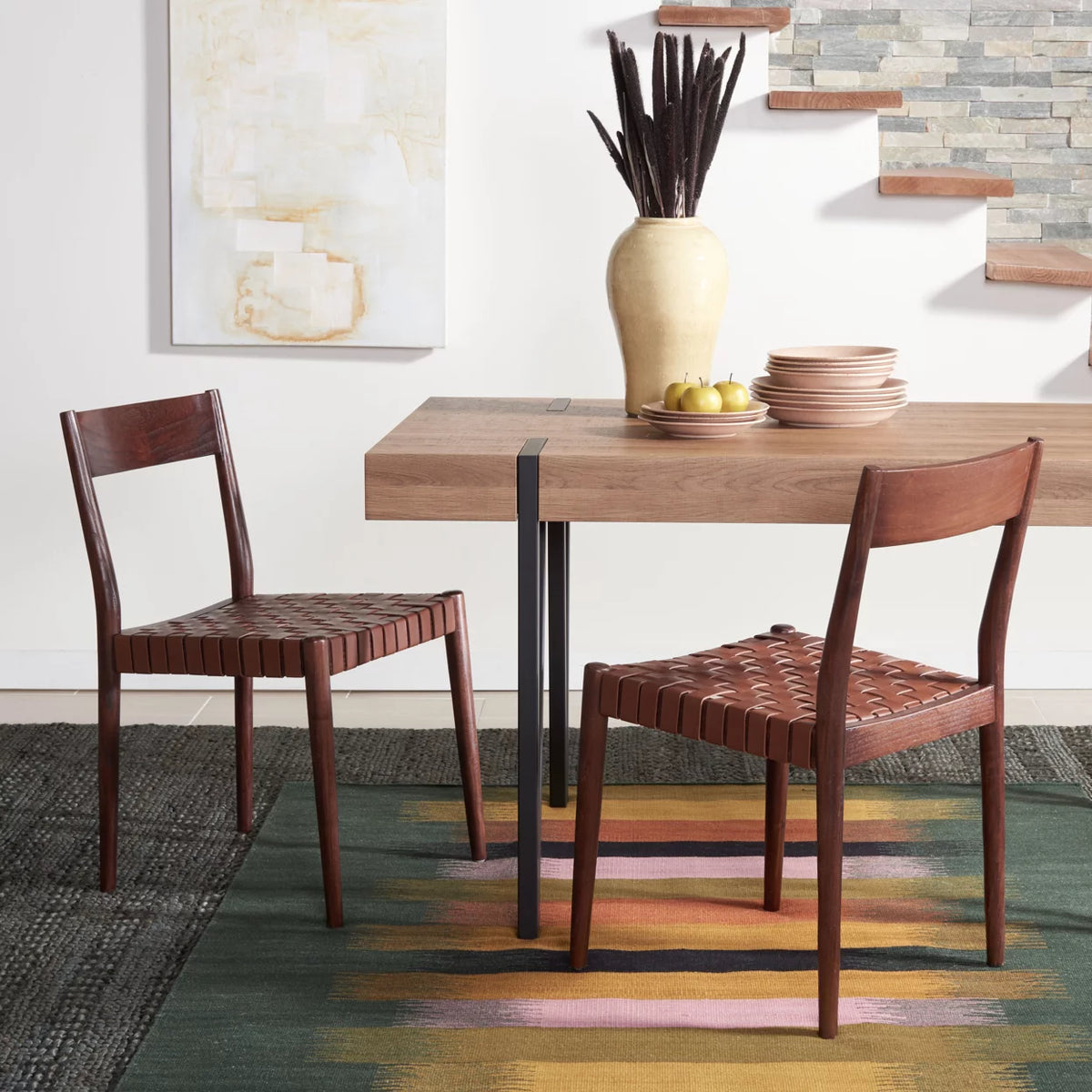 Cognac Brown Leather Dining Chair Set of 2 U3064