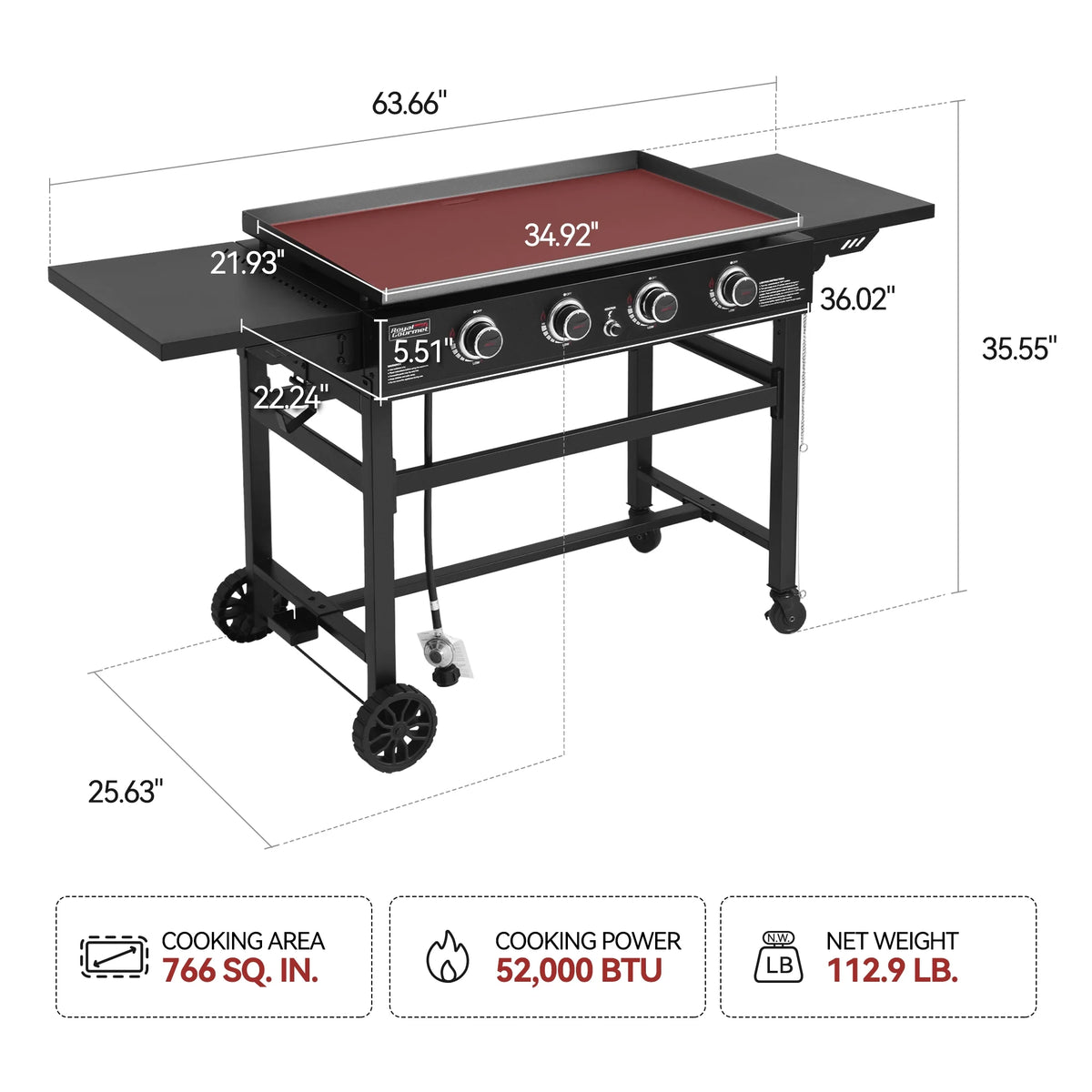 4-Burner Propane Gas Grill Griddle with Cover X3629