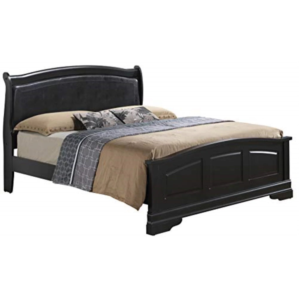 Black Faux Leather and Wood Full Bed Y854712