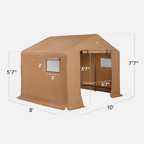 10x8ft Outdoor Storage Shed with Dual Doors Windows Metal Frame Black I5855
