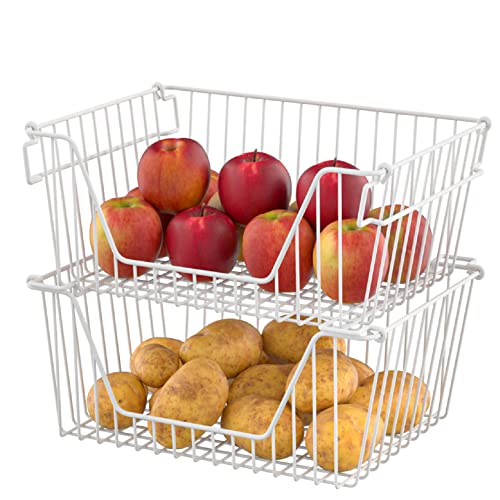 White Set of 2 Metal Wire Freezer Organizer Bins O136