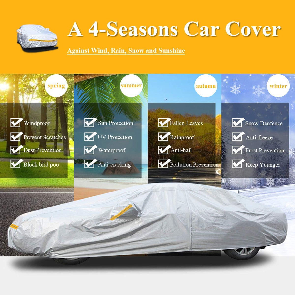 6 Layers Waterproof Car Cover with Zipper Cotton W67062