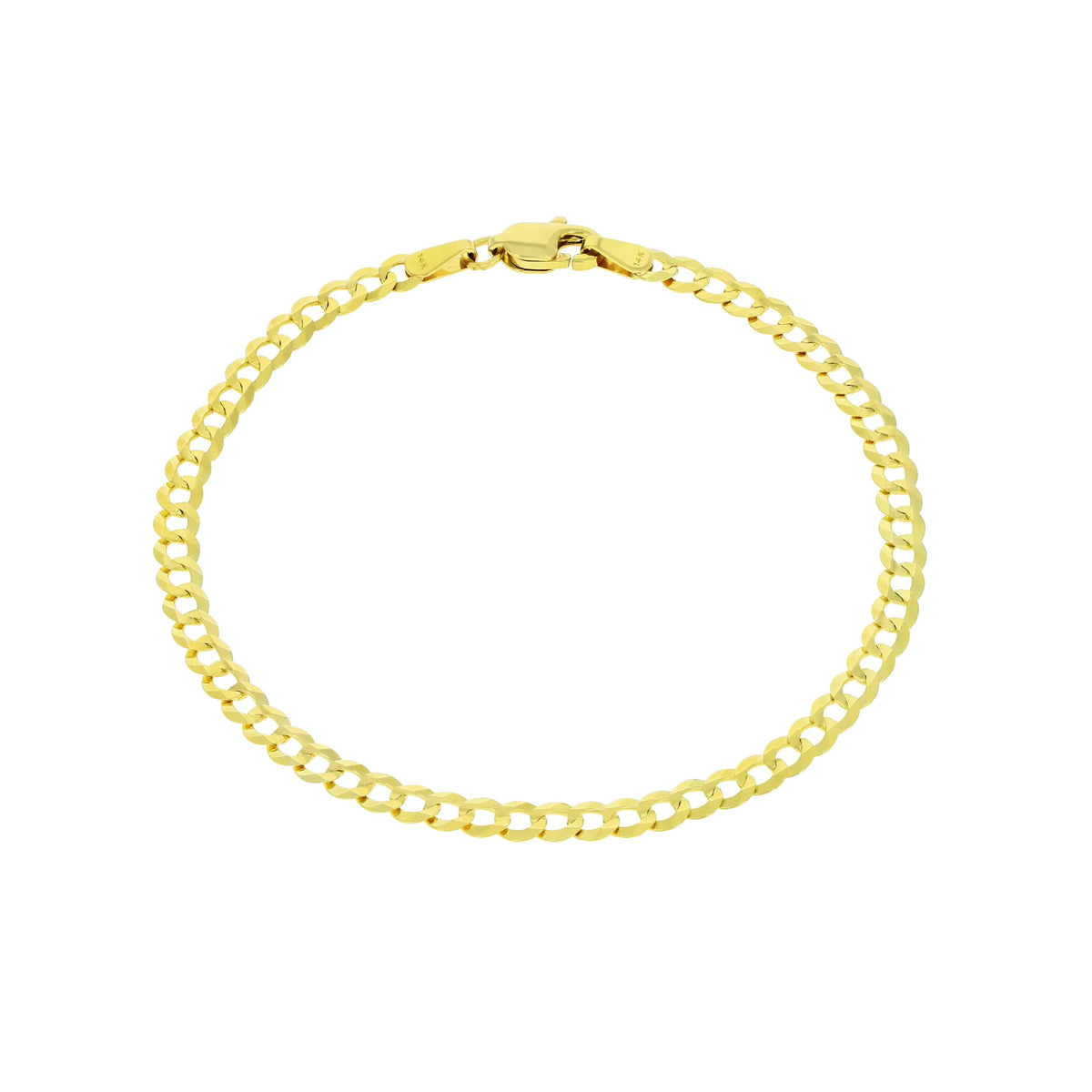 14k Yellow Gold 4mm Solid Cuban Curb Link Chain Bracelet O183