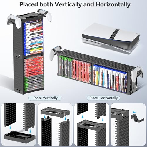 Video Game Disc Rack Tower Storage Holder Stand with Controller Holder Q327
