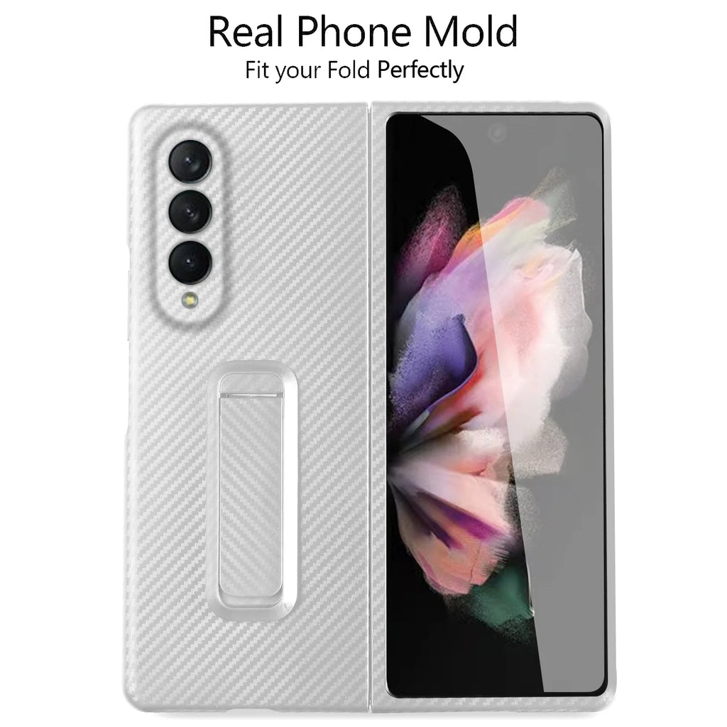 White Carbon Fiber Slim Case with Hidden Kickstand for Samsung Galaxy Z Fold 4 T594