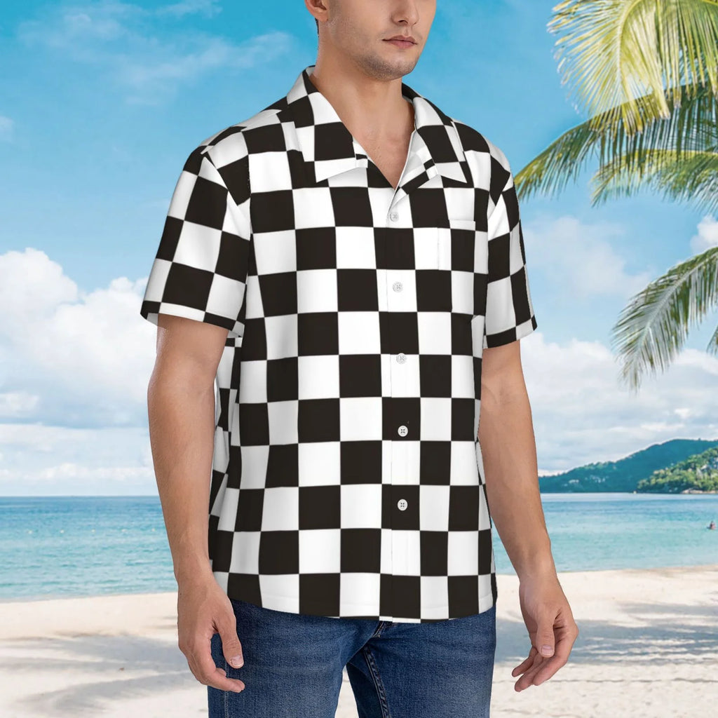 Black and White Checkerboard Hawaiian Shirts T402