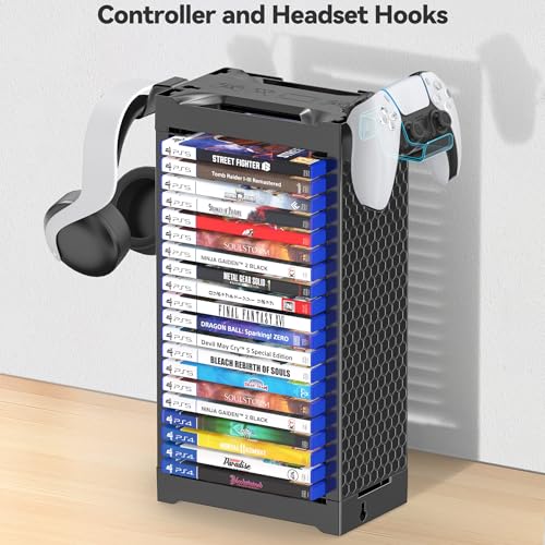 Video Game Disc Rack Tower Storage Holder Stand with Controller Holder Q327