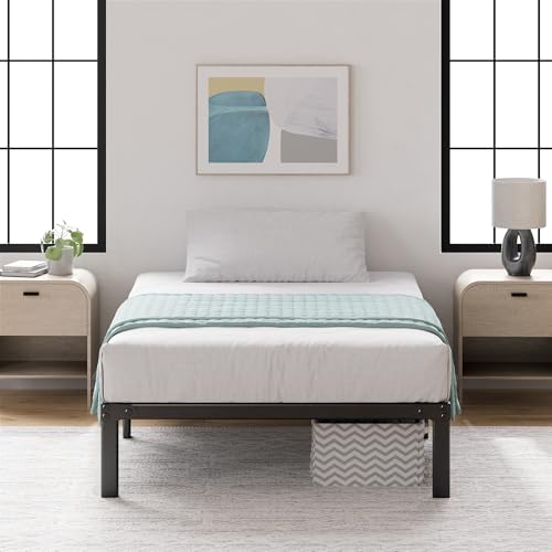 16 Inch Metal Platform Bed with Steel Slat Support, Black, Full H2852