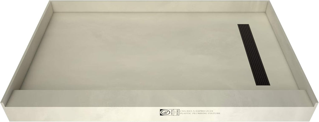 48" D x 72" W Shower Pan with Polished Chrome Trench D972