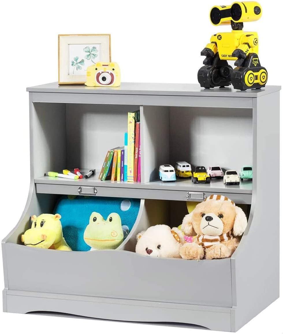 Gray 4-Cubby Kids Bookcase with Footboard B941133