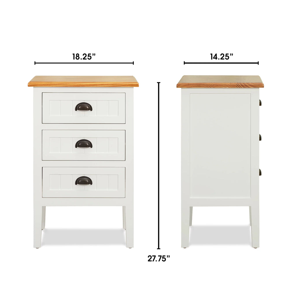 White 3 Drawer Solid Wood End Table I116