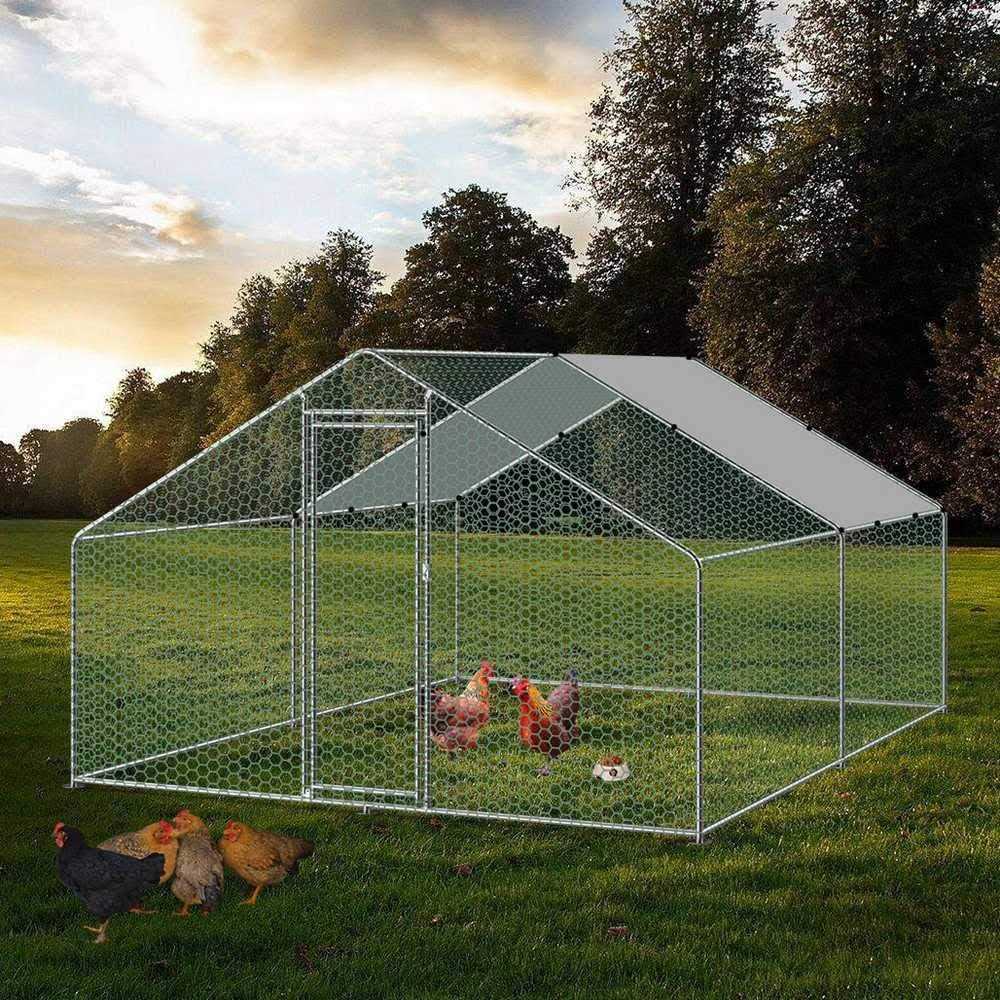 Large Walk-in Metal Chicken Coop with Waterproof Cover O8145